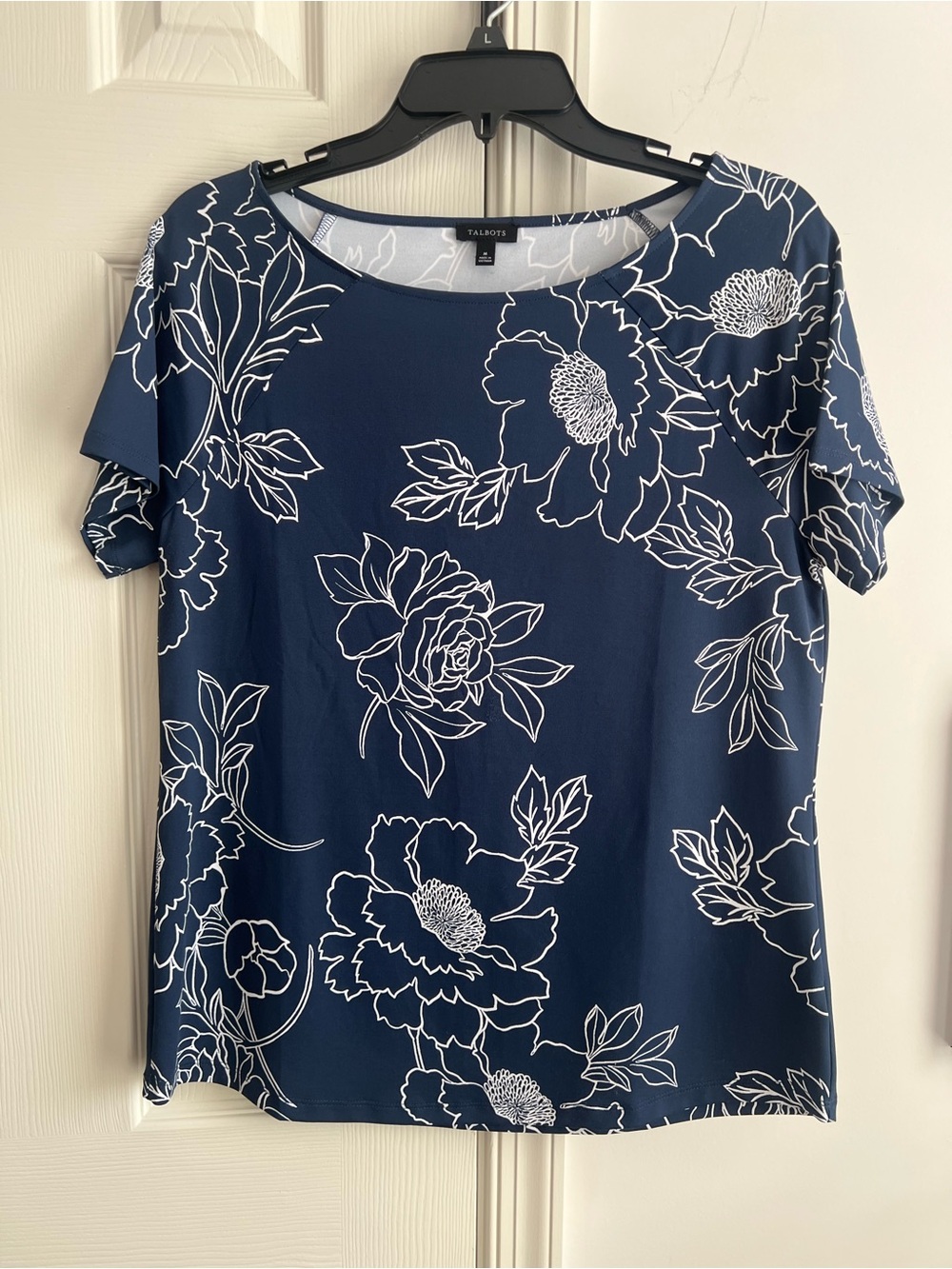 Talbots Navy Blue Short Sleeve Floral Top M